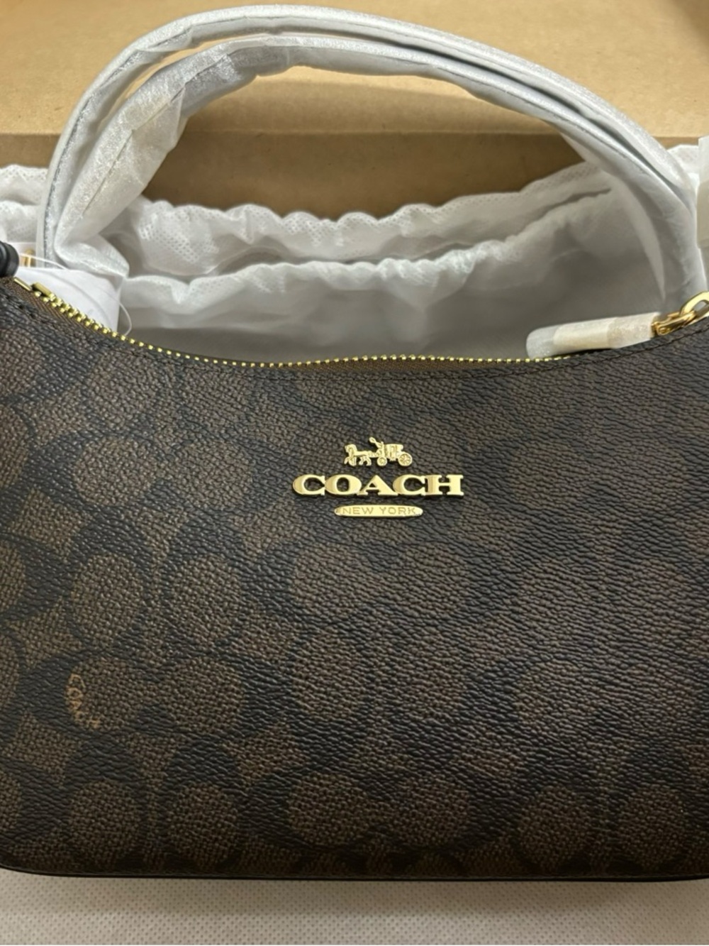 Coach Brown Signature Canvas Gold-Trim Shoulder Bag - Picture 2 of 5